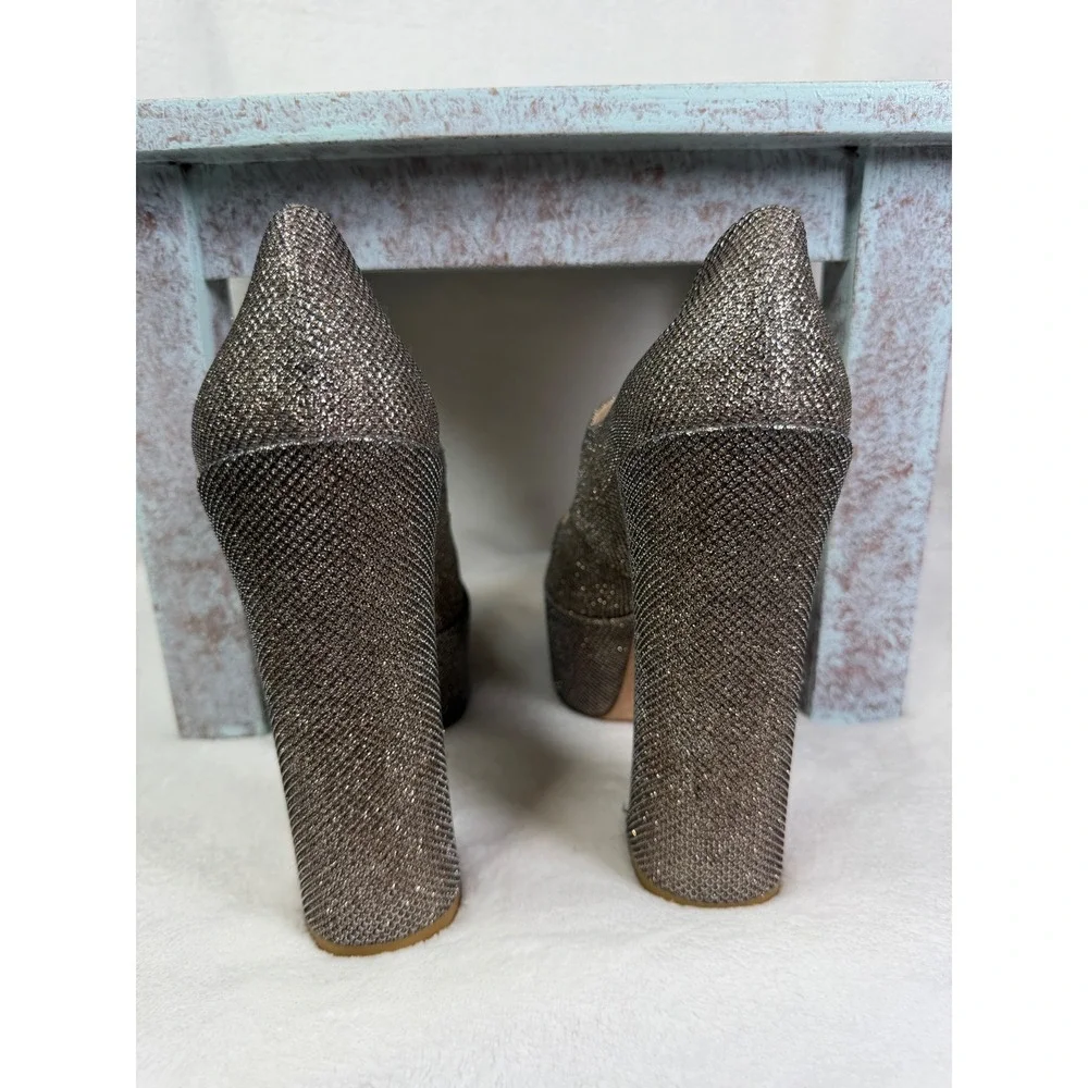 Stuart Weitzman Skyhigh Mary Jane Platform Pumps Metallic Silver Gold 9.5B SD284